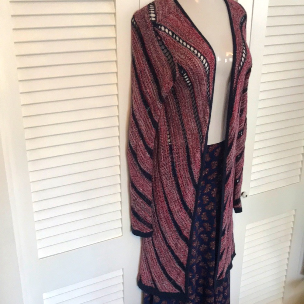Long open weave sweater duster kimono XL- by Design
